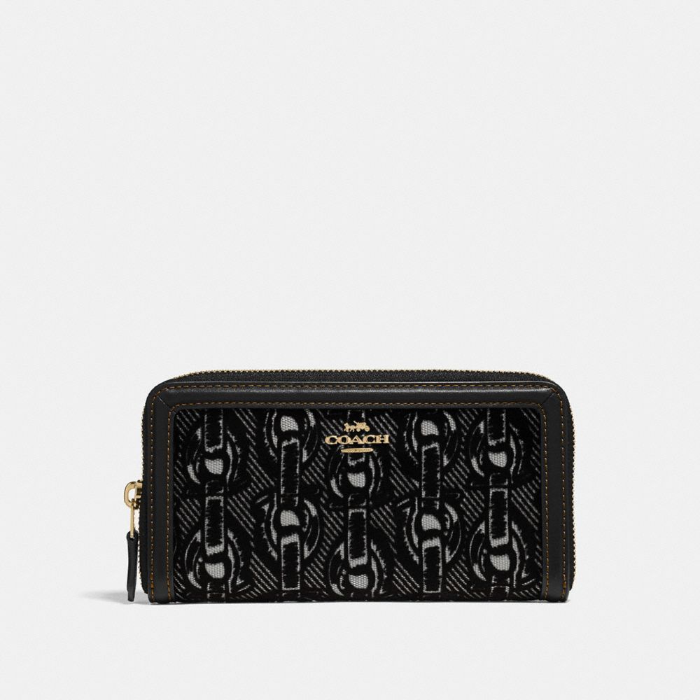 COACH F39203 Accordion Zip Wallet With Chain Print BLACK/LIGHT GOLD