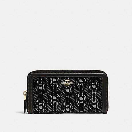 COACH ACCORDION ZIP WALLET WITH CHAIN PRINT - BLACK/LIGHT GOLD - F39203
