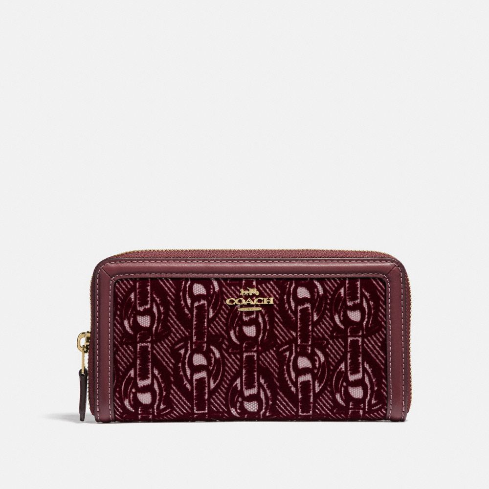 COACH F39203 ACCORDION ZIP WALLET WITH CHAIN PRINT CLARET/LIGHT GOLD