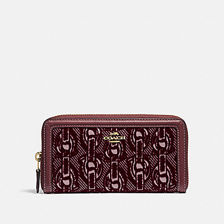 COACH ACCORDION ZIP WALLET WITH CHAIN PRINT - CLARET/LIGHT GOLD - F39203