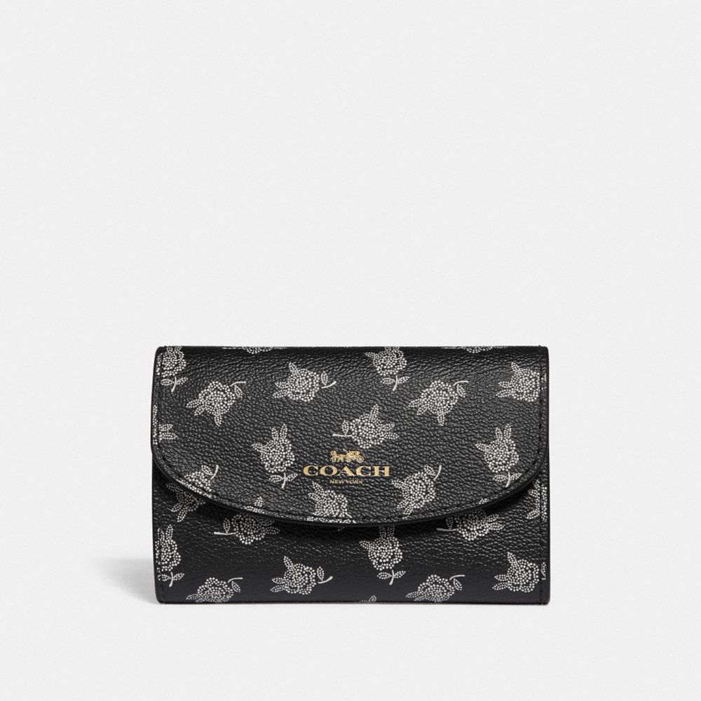 COACH F39227 KEY CASE WITH CALICO PEONY PRINT BLACK/MULTI/LIGHT GOLD