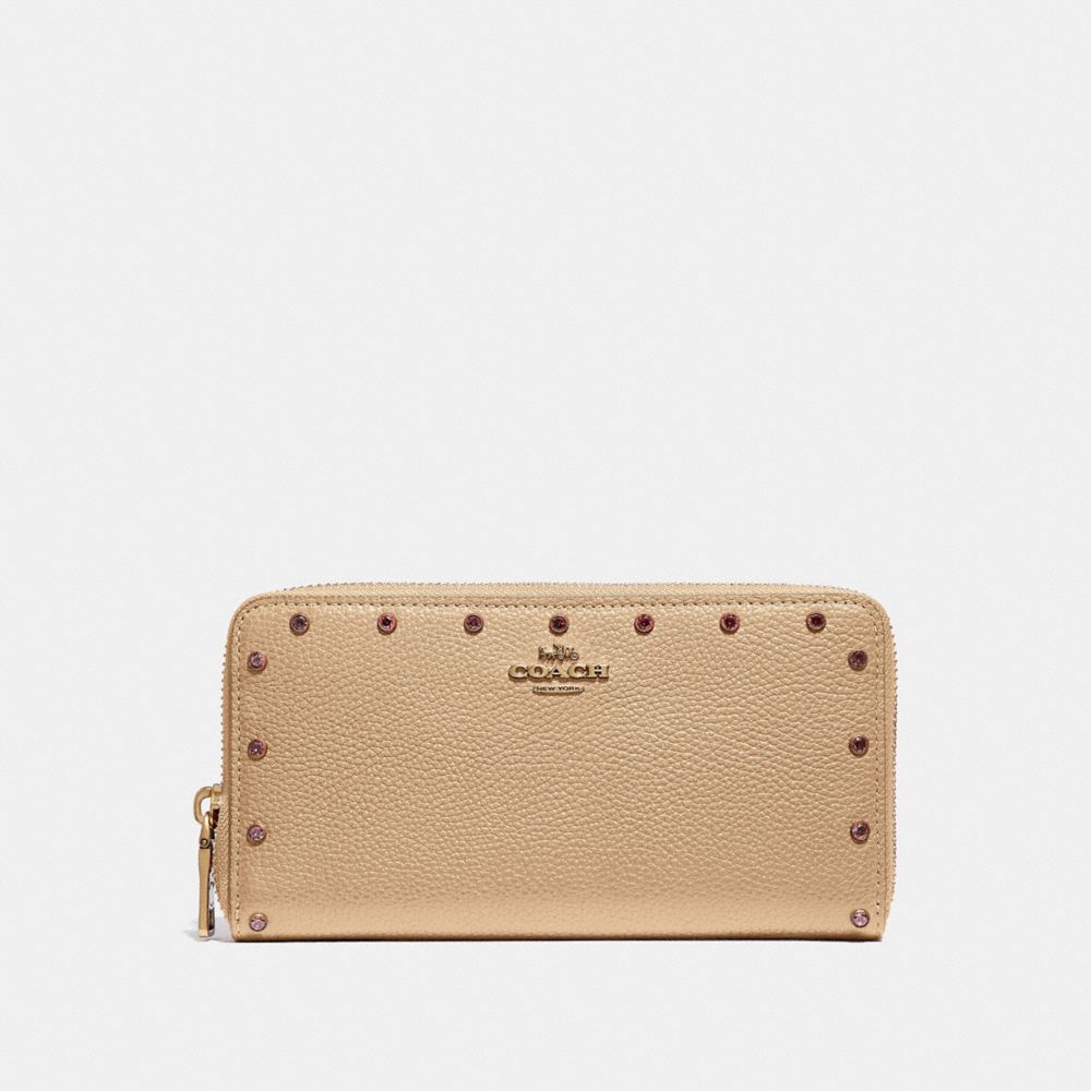 COACH F39260 - ACCORDION ZIP WALLET WITH CRYSTAL RIVETS B4/NUDE PINK
