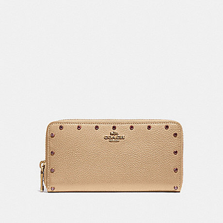 COACH ACCORDION ZIP WALLET WITH CRYSTAL RIVETS - B4/NUDE PINK - F39260
