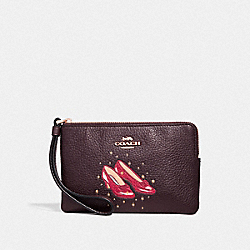 CORNER ZIP WRISTLET WITH RUBY SLIPPERS - F39269 - OXBLOOD 1/LIGHT GOLD