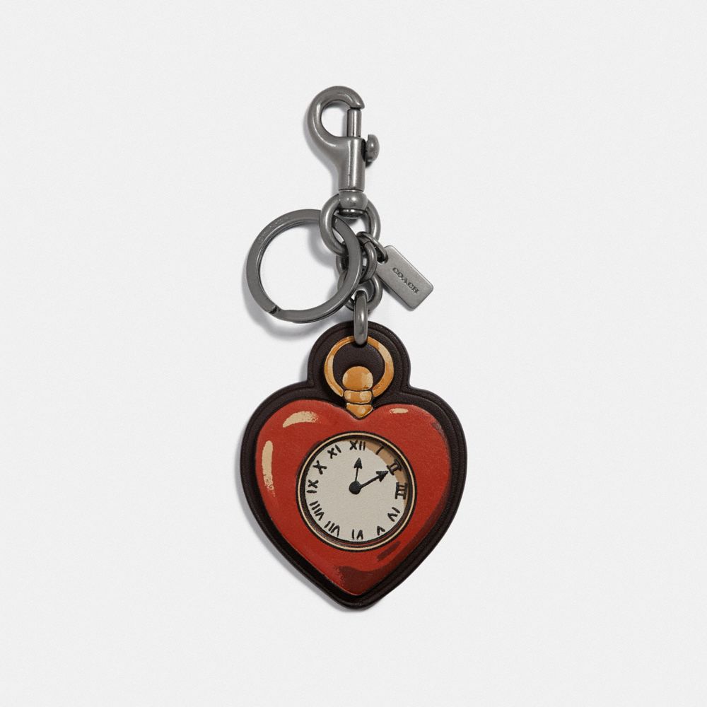 COACH TIN MAN HEART BAG CHARM - RED MULTI/BLACK ANTIQUE NICKEL - F39274