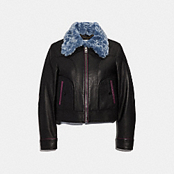 SELENA LEATHER JACKET WITH FAUX FUR - F39284 - BLACK