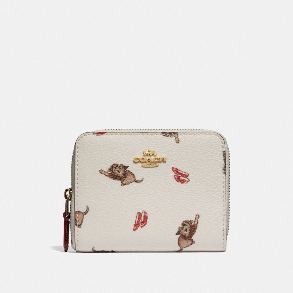COACH SMALL ZIP AROUND WALLET WITH WIZARD OF OZ PRINT - CHALK MULTI/LIGHT GOLD - F39297