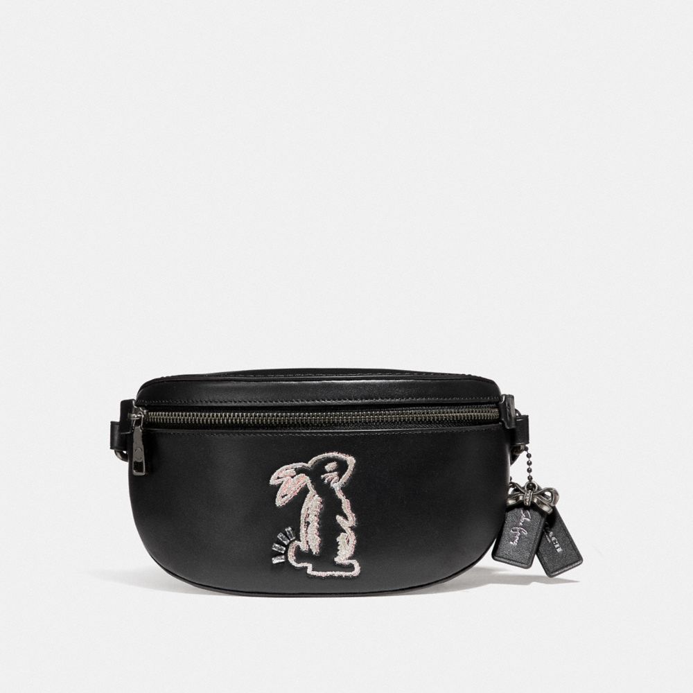 COACH SELENA BELT BAG WITH BUNNY - BLACK/GUNMETAL - F39316