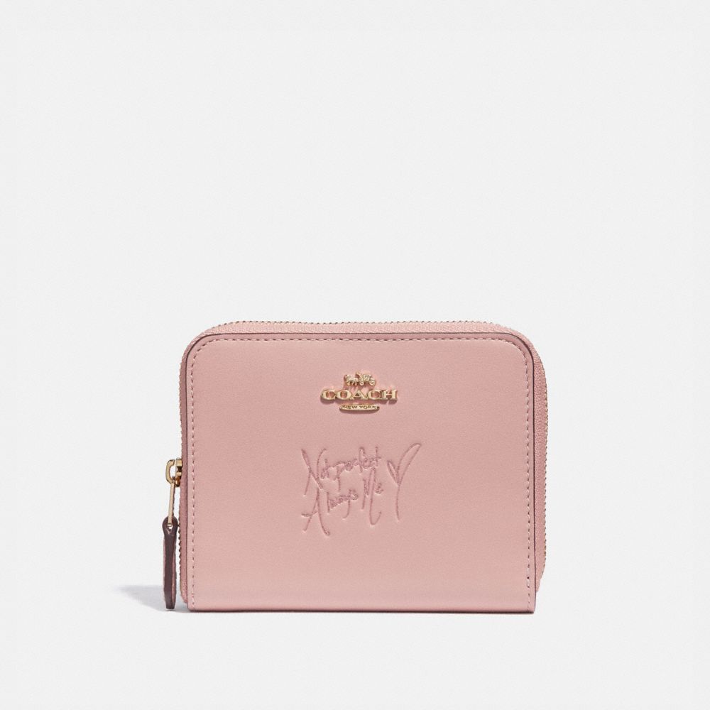 COACH F39317 SELENA SMALL ZIP AROUND WALLET IN COLORBLOCK PEONY/GOLD