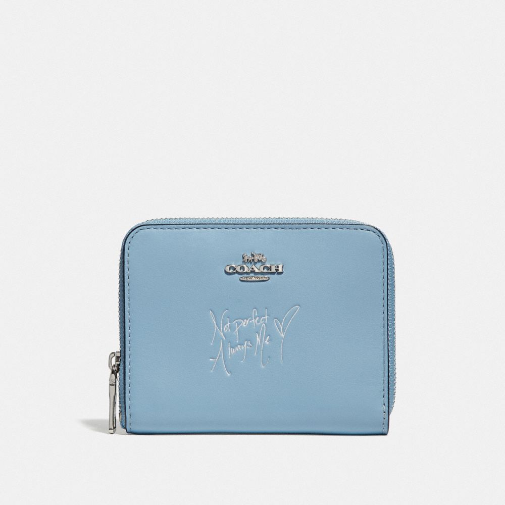 SELENA SMALL ZIP AROUND WALLET IN COLORBLOCK - CORNFLOWER/SILVER - COACH F39317