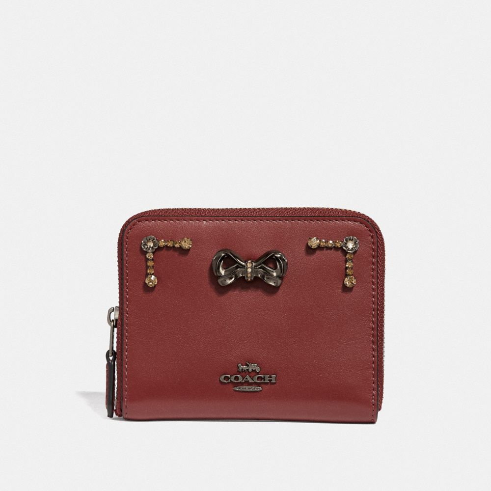 COACH F39318 - SELENA SMALL ZIP AROUND WALLET WITH CRYSTAL EMBELLISHMENT - WINE/GUNMETAL | COACH NEW