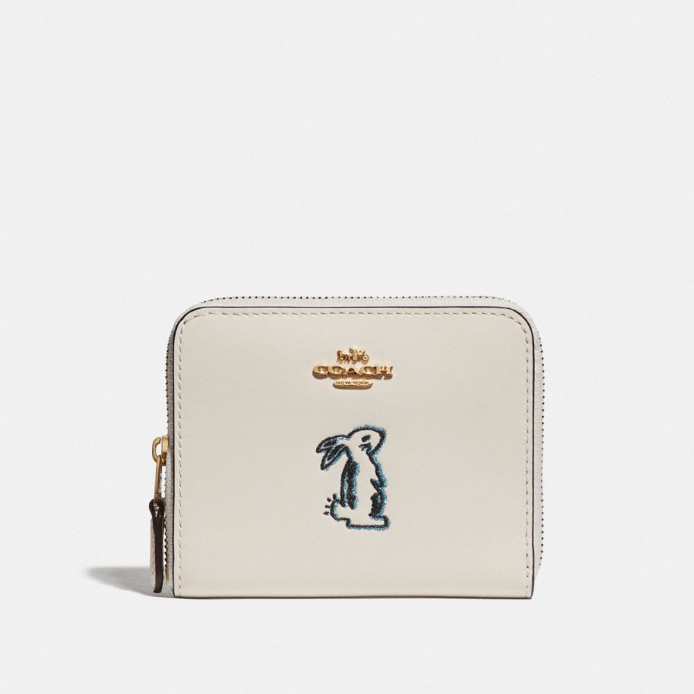 COACH SELENA SMALL ZIP AROUND WALLET WITH BUNNY - CHALK/GOLD - F39319