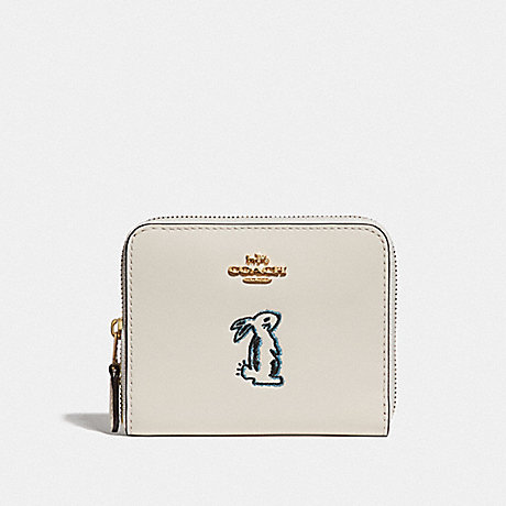 COACH F39319 SELENA SMALL ZIP AROUND WALLET WITH BUNNY CHALK/GOLD