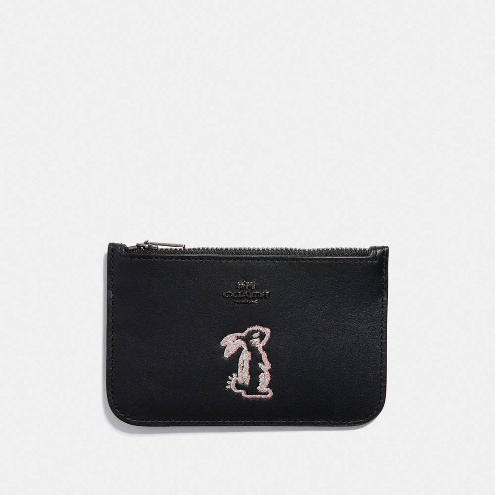 COACH F39322 Selena Zip Card Case With Bunny BLACK/GUNMETAL