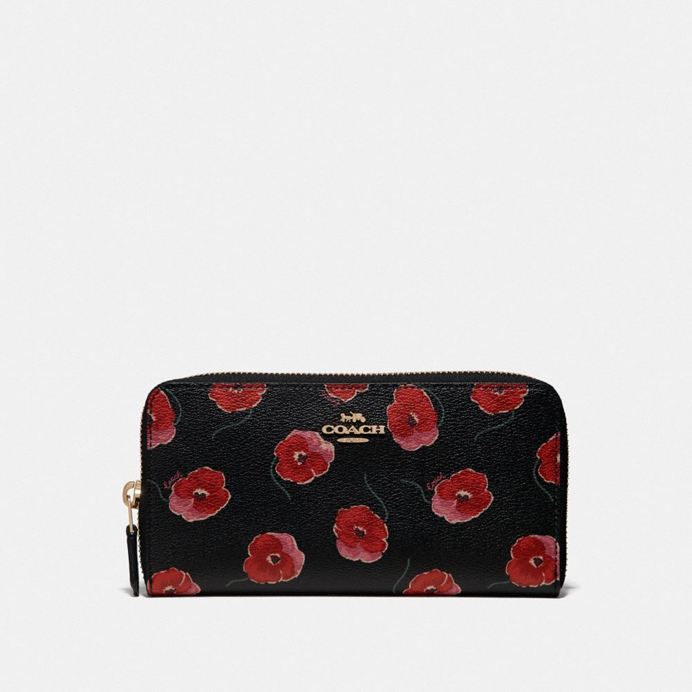 COACH F39367 Accordion Zip Wallet With Poppy Print BLACK/MULTI/LIGHT GOLD