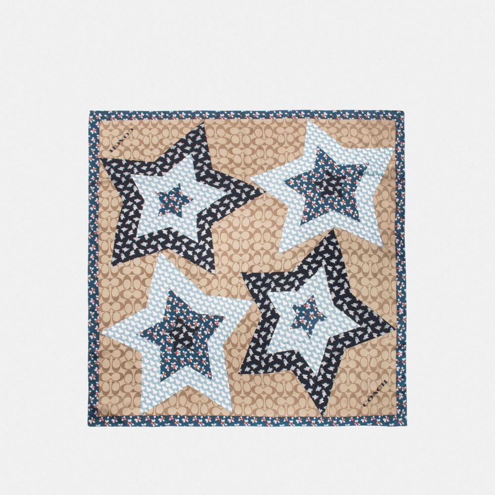 SIGNATURE LUCKY STAR PATCHWORK SILK SQUARE - F39391 - KHAKI