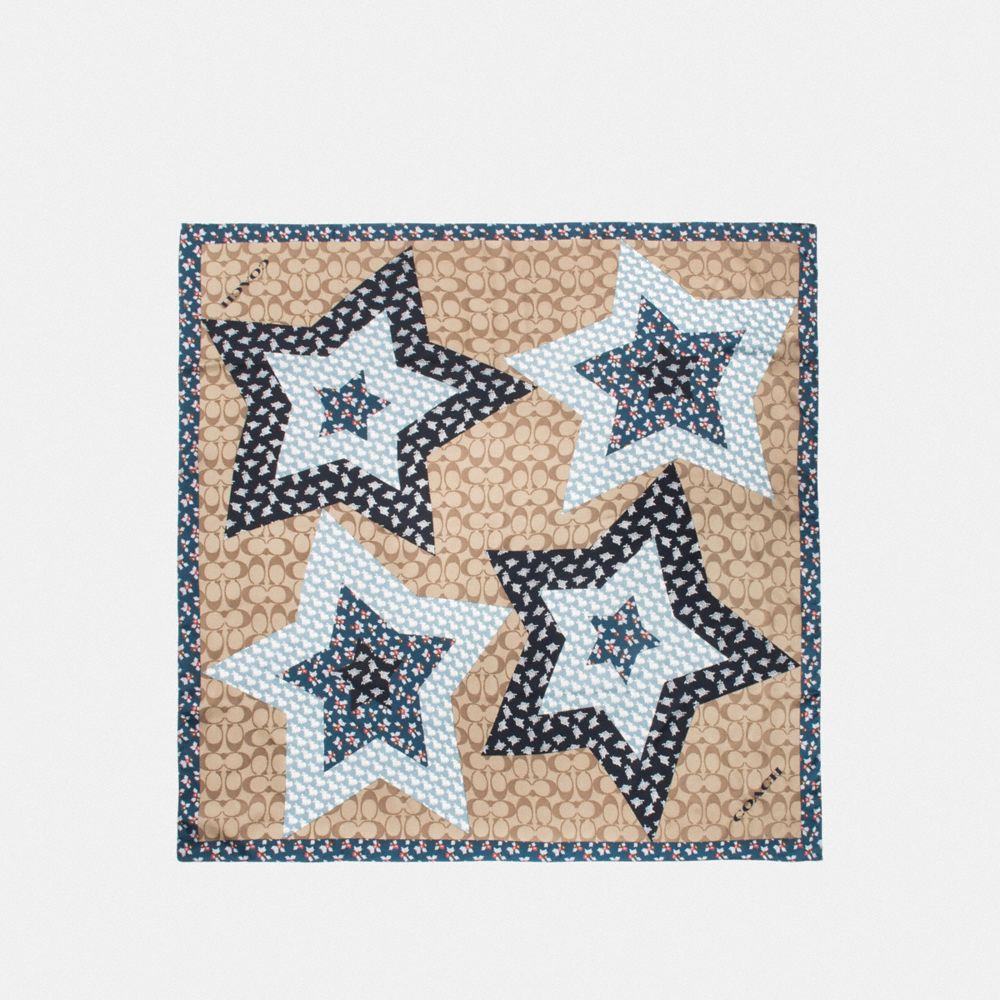 SIGNATURE LUCKY STAR PATCHWORK SILK SQUARE - COACH F39391 - KHAKI