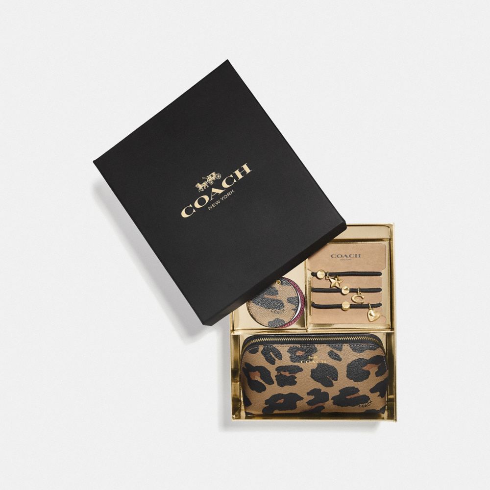 COACH F39426 BOXED COSMETIC CASE SET WITH LEOPARD PRINT MULTICOLOR