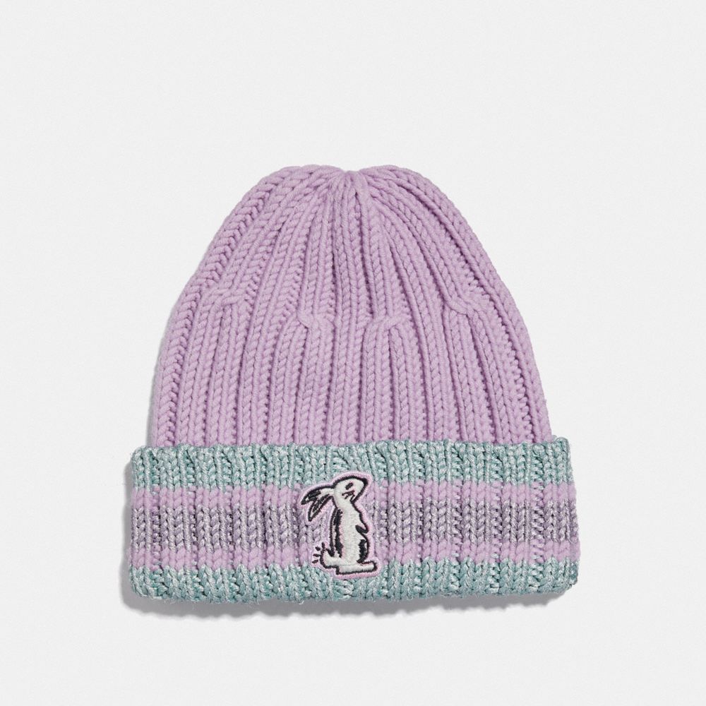 COACH F39435 - SELENA KNIT HAT WITH BUNNY LILAC