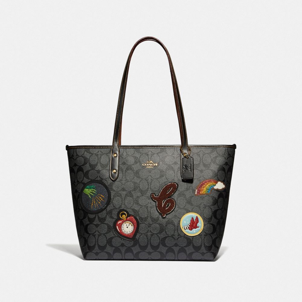 COACH F39465 CITY ZIP TOTE IN SIGNATURE CANVAS WITH WIZARD OF OZ PATCHES BLACK SMOKE MULTI/LIGHT GOLD