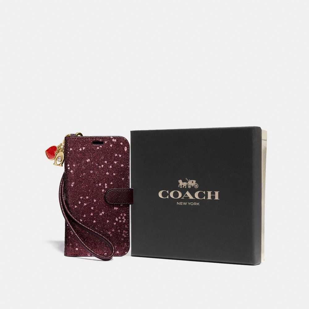 BOXED IPHONE X/XS PHONE FOLIO GIFT SET - COACH F39467 - RASPBERRY