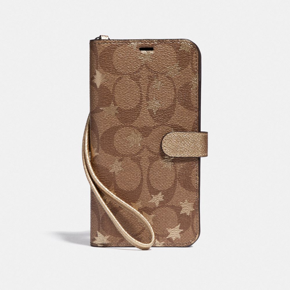 COACH F39478 Iphone Xs Max Folio In Signature Canvas With Pop Star Print KHAKI/MULTICOLOR