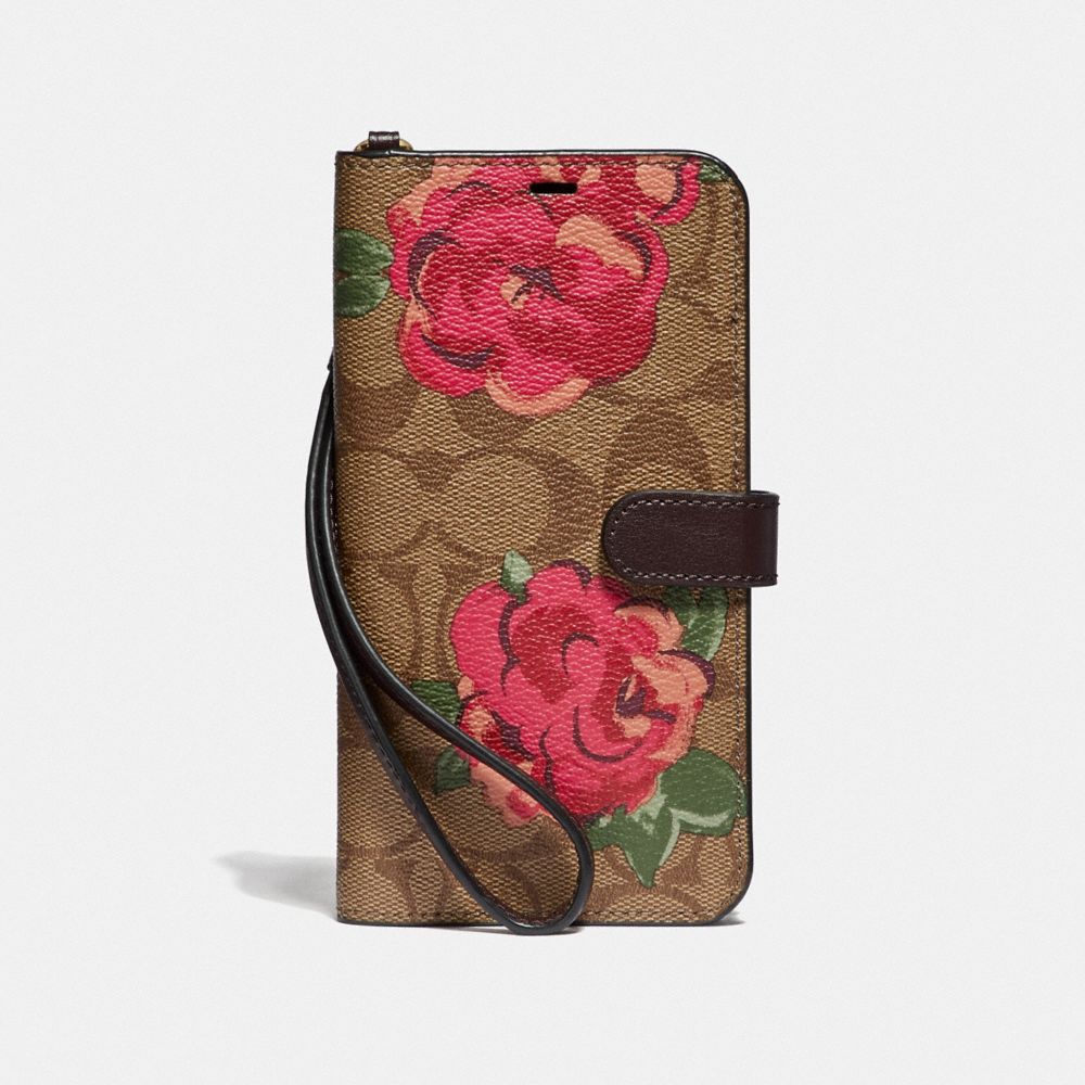 IPHONE XS MAX FOLIO IN SIGNATURE CANVAS WITH NEON FLOWER PRINT - KHAKI/MULTICOLOR - COACH F39479