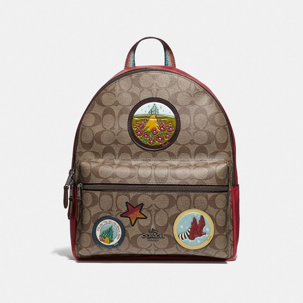 COACH F39480 Medium Charlie Backpack In Signature Canvas With Wizard Of Oz Patches KHAKI/MULTI/BLACK ANTIQUE NICKEL