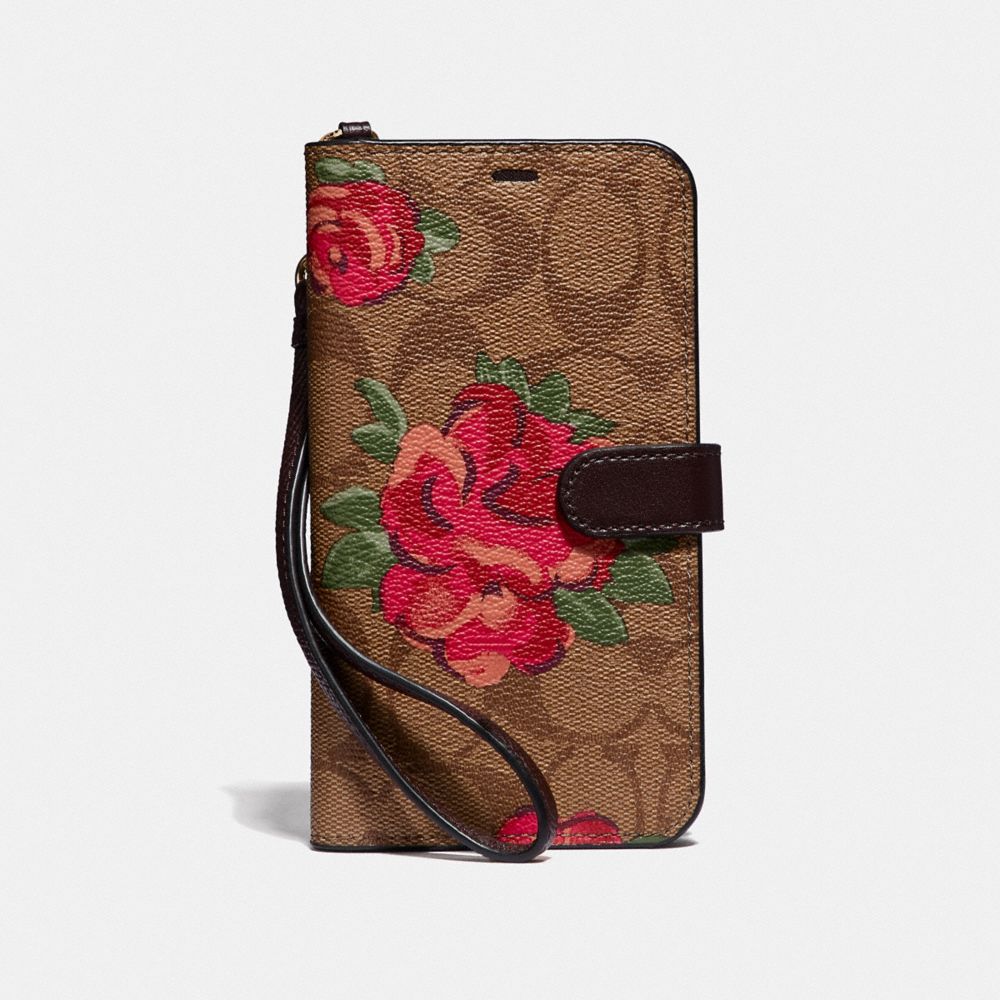 IPHONE XR FOLIO IN SIGNATURE CANVAS WITH NEON FLOWER PRINT - KHAKI/MULTICOLOR - COACH F39482