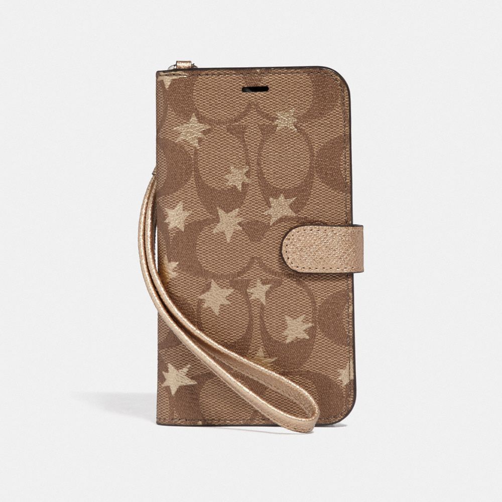 IPHONE X/XS PHONE FOLIO IN SIGNATURE CANVAS WITH POP STAR PRINT - KHAKI/MULTICOLOR - COACH F39486