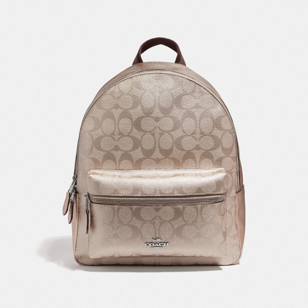 COACH F39510 MEDIUM CHARLIE BACKPACK IN SIGNATURE CANVAS PLATINUM/SILVER