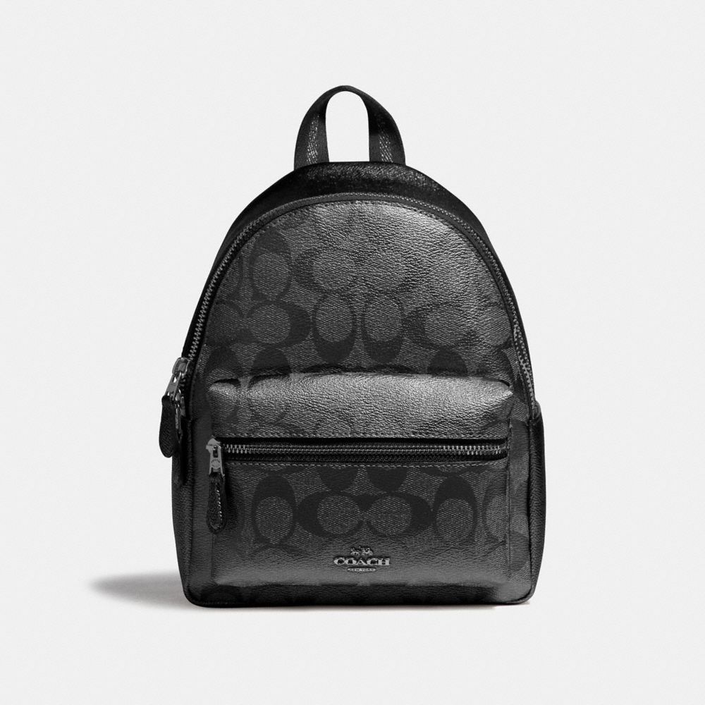 MINI CHARLIE BACKPACK IN SIGNATURE CANVAS - F39511 - GUNMETAL/SILVER