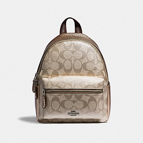 COACH F39511 MINI CHARLIE BACKPACK IN SIGNATURE CANVAS PLATINUM/SILVER