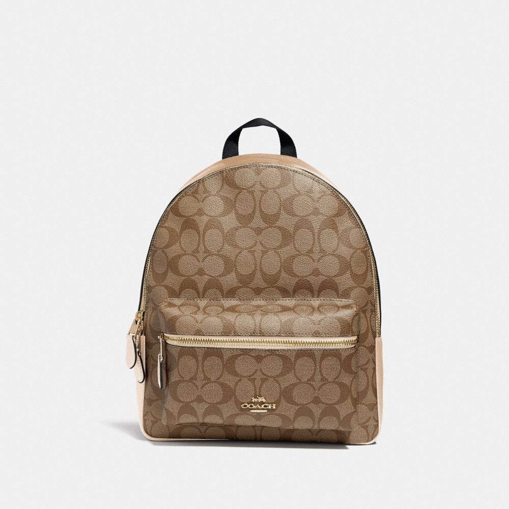 MEDIUM CHARLIE BACKPACK IN SIGNATURE CANVAS - GOLD/KHAKI/PLATINUM - COACH F39522