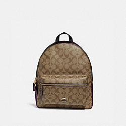 MEDIUM CHARLIE BACKPACK IN SIGNATURE CANVAS - KHAKI/METALLIC RASPBERRY/LIGHT GOLD - COACH F39522