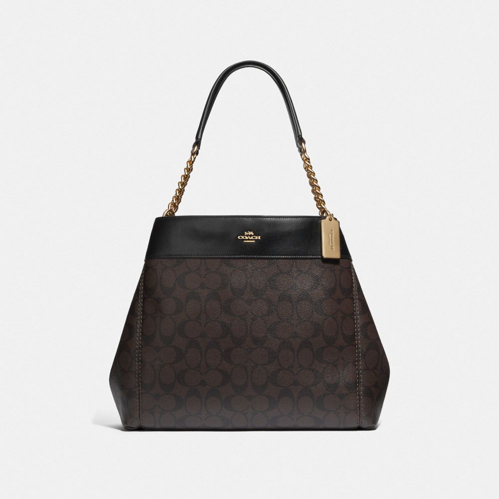 COACH F39526 LEXY CHAIN SHOULDER BAG IN SIGNATURE CANVAS BROWN/BLACK/LIGHT-GOLD