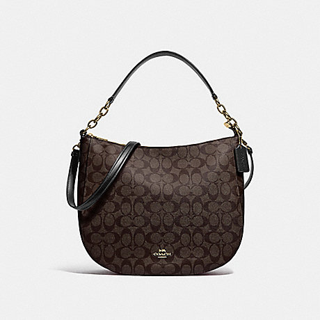 COACH ELLE HOBO IN SIGNATURE CANVAS - BROWN/BLACK/LIGHT GOLD - F39527