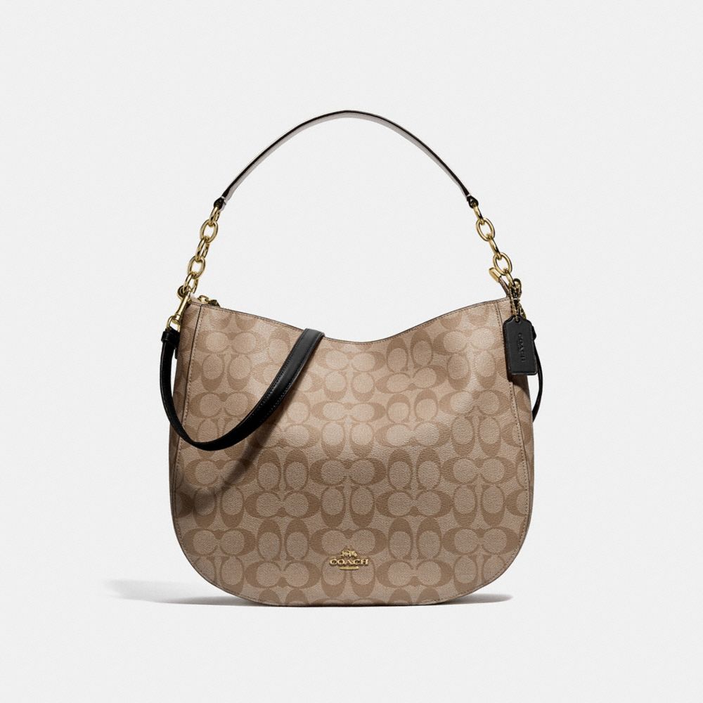 COACH ELLE HOBO IN SIGNATURE CANVAS - KHAKI/BLACK/IMITATION GOLD - F39527