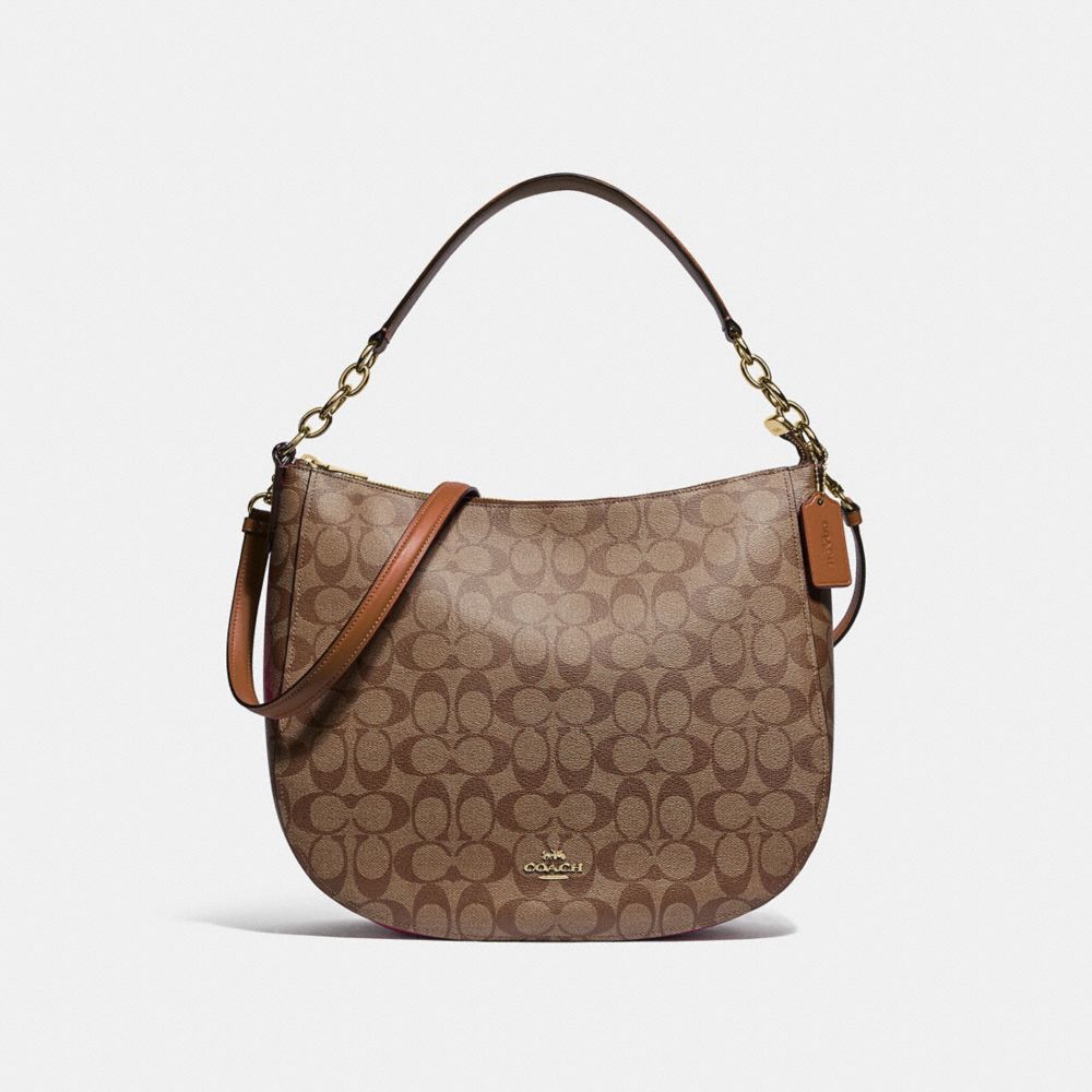 COACH ELLE HOBO IN SIGNATURE CANVAS - KHAKI/SADDLE 2/LIGHT GOLD - F39527