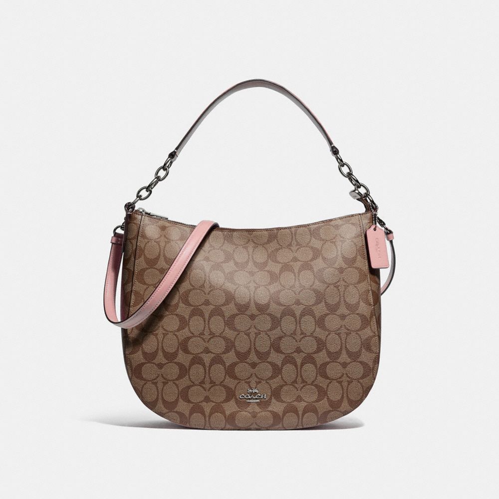 COACH F39527 - ELLE HOBO IN SIGNATURE CANVAS KHAKI/PETAL/SILVER