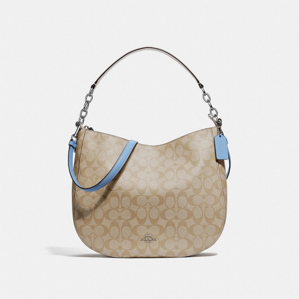 ELLE HOBO IN SIGNATURE CANVAS - LT KHAKI/CORNFLOWER/SILVER - COACH F39527