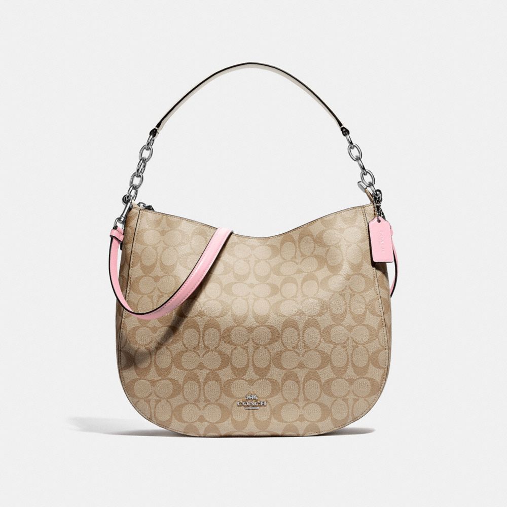 COACH F39527 - ELLE HOBO IN SIGNATURE CANVAS LIGHT KHAKI/CARNATION/SILVER