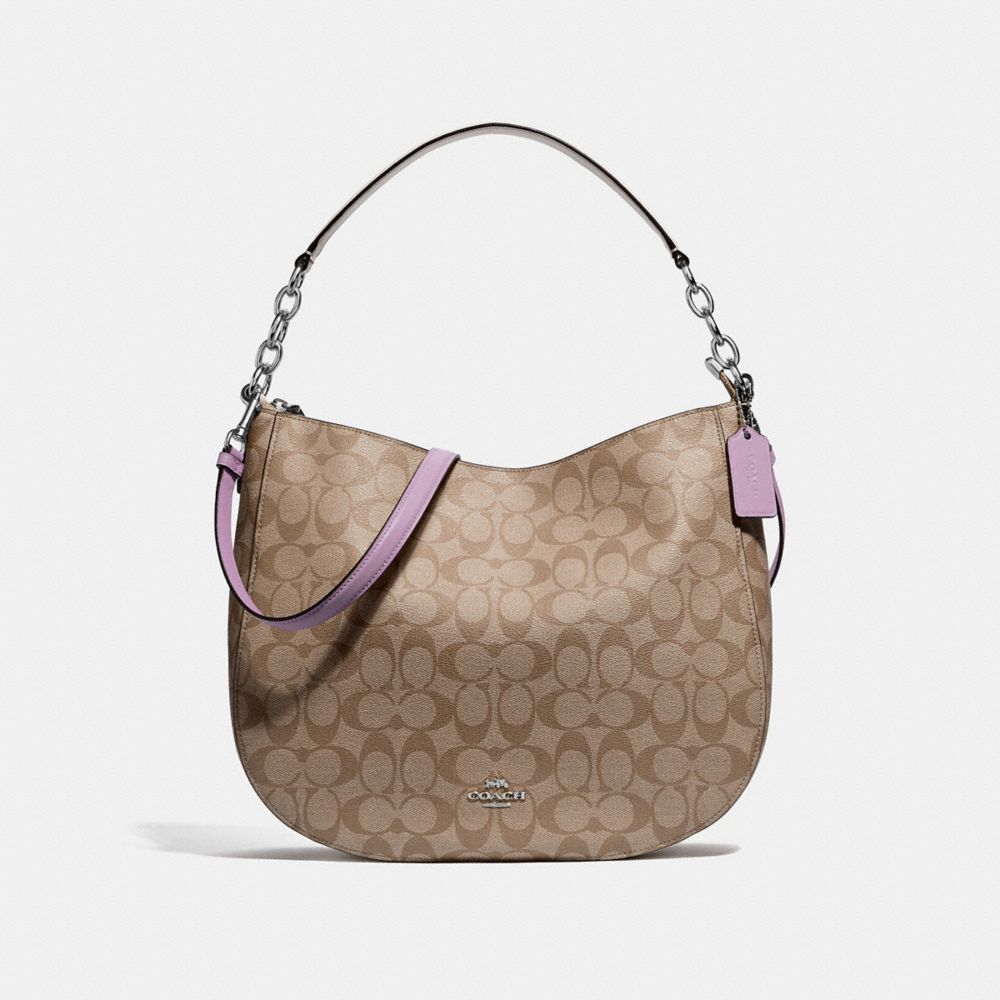 COACH F39527 - ELLE HOBO IN SIGNATURE CANVAS KHAKI/JASMINE/SILVER