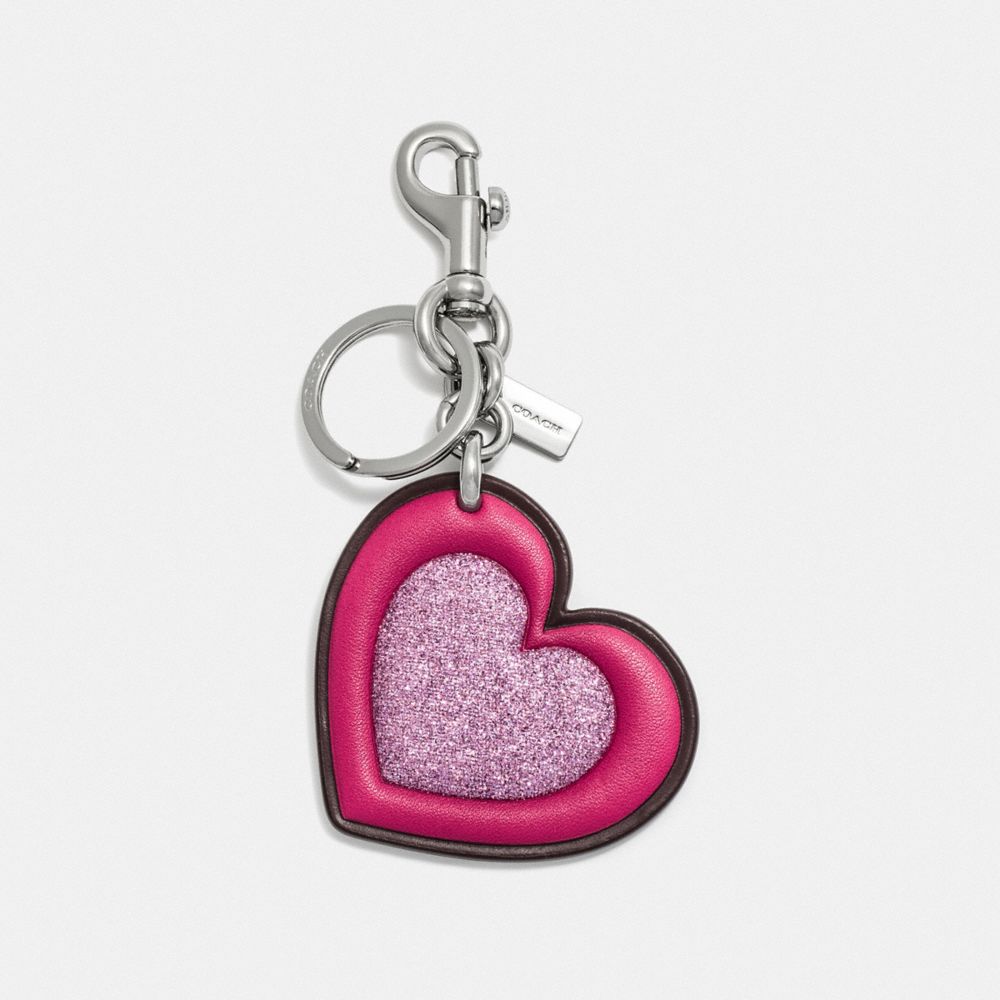 COACH F39533 Glitter Heart Bag Charm OXBLOOD/SILVER