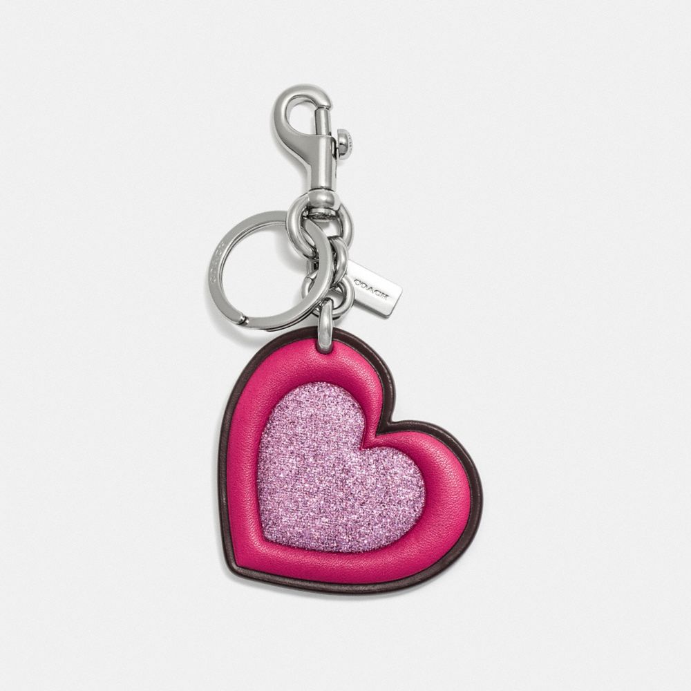 GLITTER HEART BAG CHARM - OXBLOOD/SILVER - COACH F39533