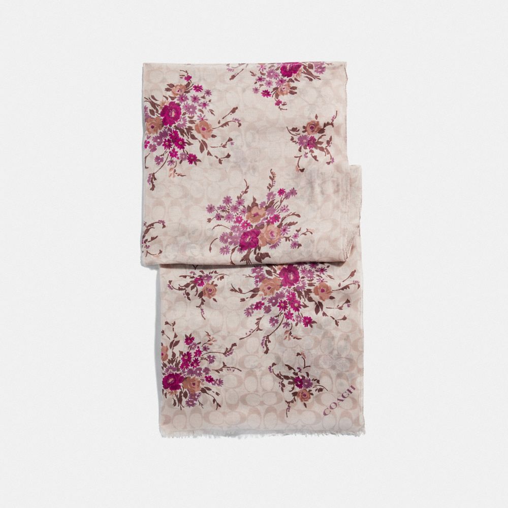 SIGNATURE FLORAL BUNDLE PRINT OBLONG SCARF - F39537 - CHALK