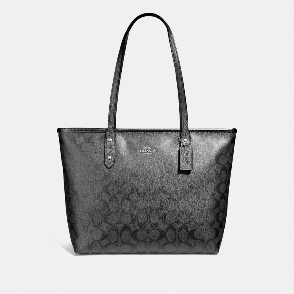 COACH F39555 CITY ZIP TOTE IN SIGNATURE CANVAS GUNMETAL/SILVER