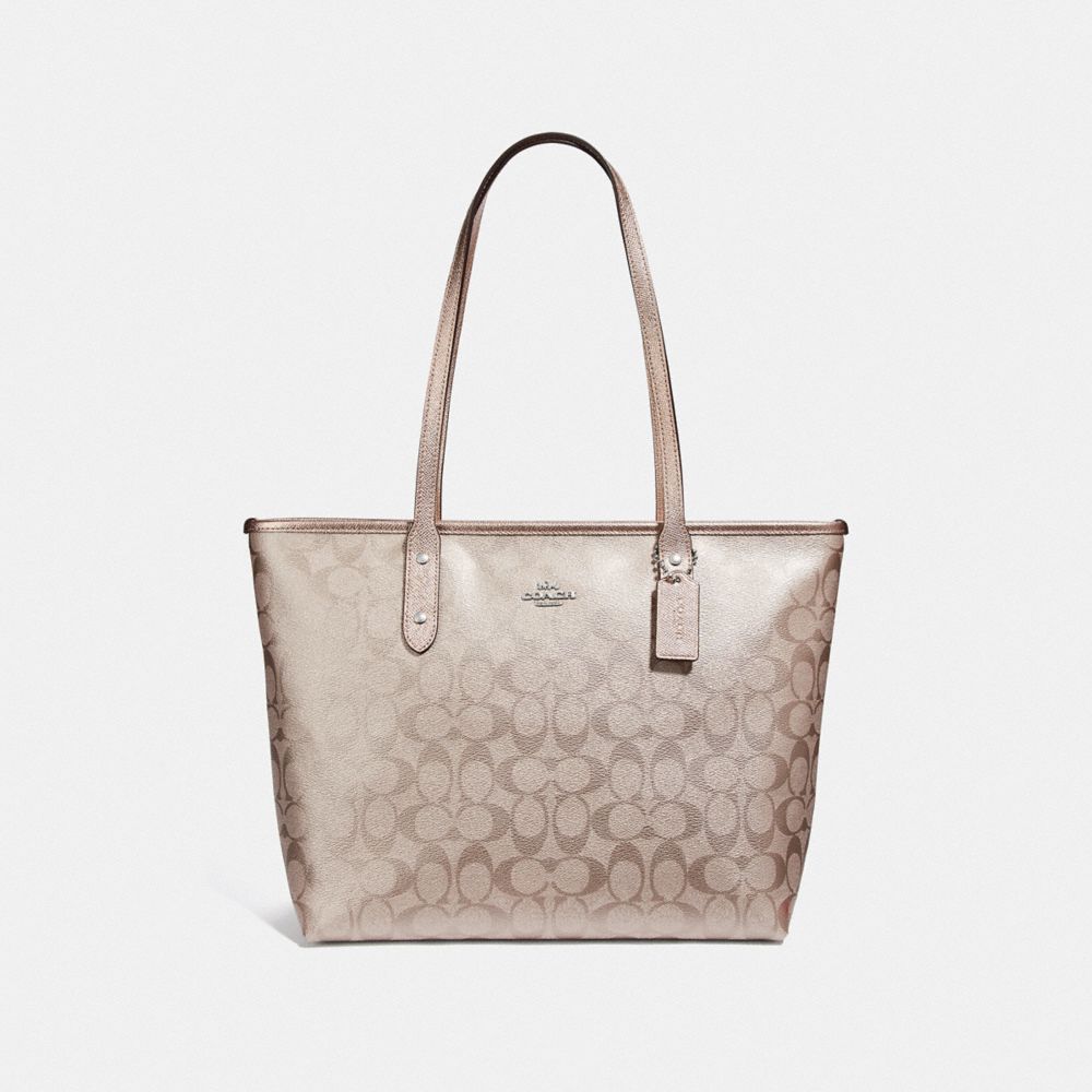 COACH CITY ZIP TOTE IN SIGNATURE CANVAS - PLATINUM/SILVER - F39555