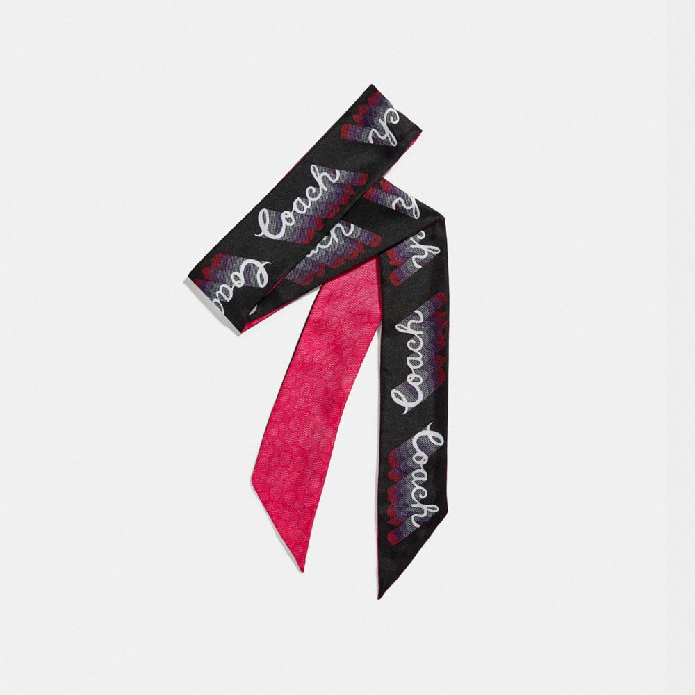 COACH SIGNATURE NEON SILK SKINNY SCARF - NEON PINK - F39566