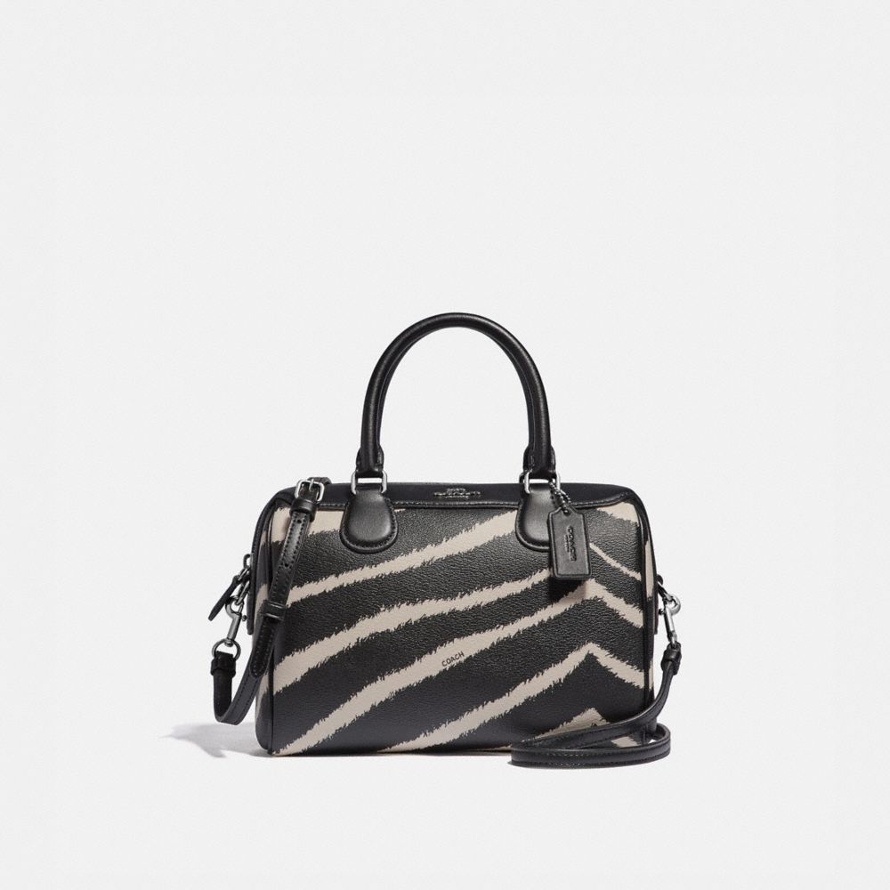 COACH F39586 Mini Bennett Satchel With Zebra Print BLACK CHALK/SILVER